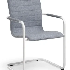 Designstoel in blauw wol met een wit onderstel Finale Uitverkoop