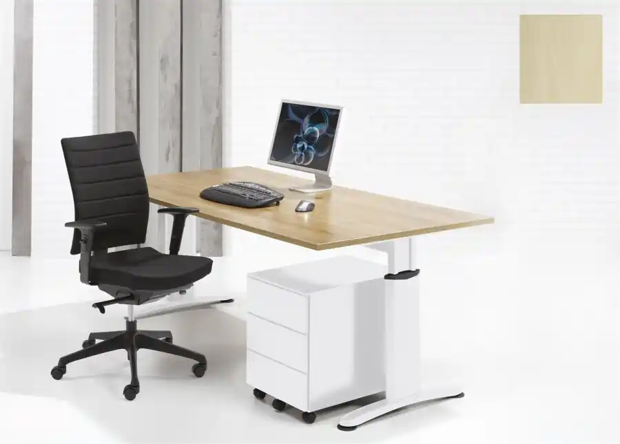 Aanbieding Bureau Basic-T, wit T-poot, blad ahorn T519 80x80cm