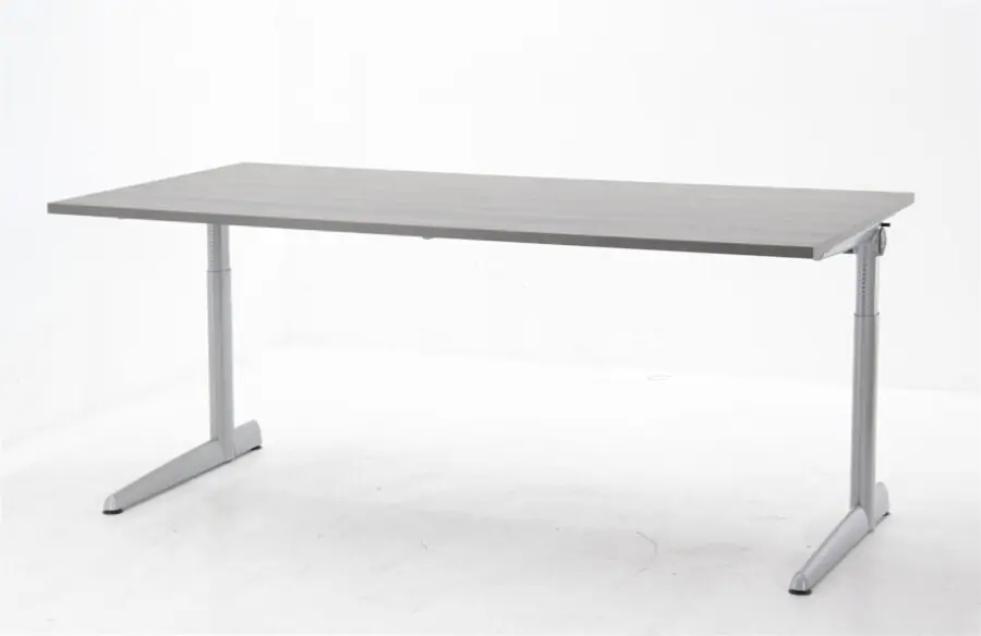 Bureau Ahrend 500 - 180x90cm (bxd) - werkblad logan eiken, c-poot alu grijs, instelbaar Seizoensaanbieding