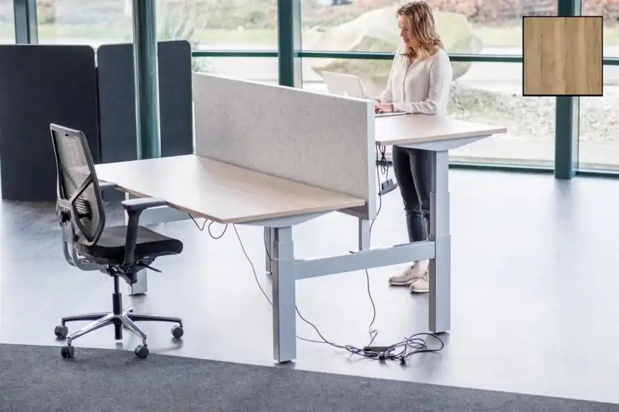 Aanbieding Bureau Duo Dynamic zit-/sta elektrisch 160x80cm zwart - halifax eik - up & down display