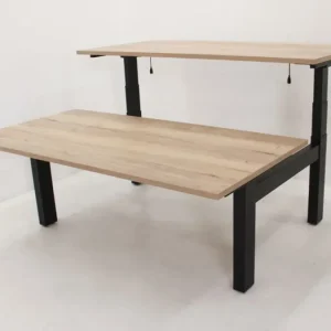 Zit sta duo werkplek Electric - 2x 160x80cm (bxd) elek. verstb. h-poot zwart, halifax eik Beperkte Voorraad