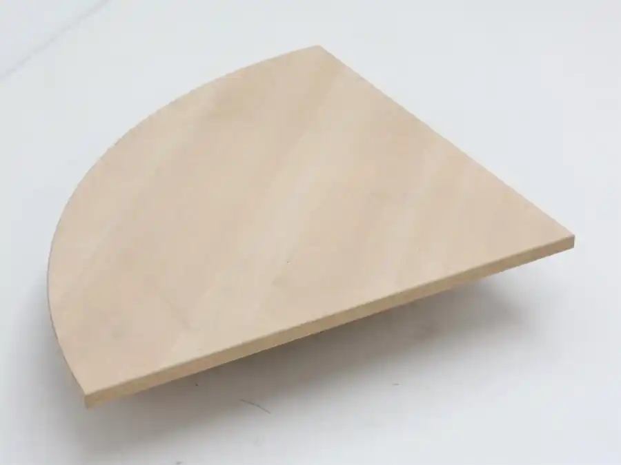 Aanbouwblad werkblad 1/4 rond Ø80cm, dikte 25mm. In de kleur blank beuken T313 Gratis Retour
