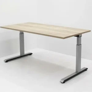 Zit-zit bureau - 160x80cm - halifax eiken - T-poot alu grijs en zwart - instelbaar Gratis Retour