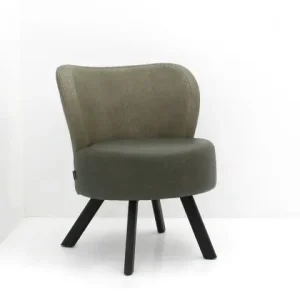 Actieprijs Fauteuil - groen leder - 4-poot zwart