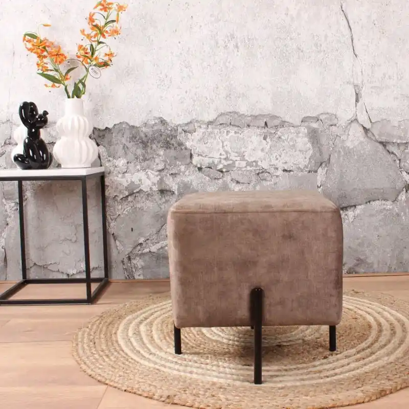 Populair DS4U Jorg Geweven Stof Lichtbruin Vierkante Hocker 36x36x38 cm Unieke Eyecatcher Veelzijdig Bruikbaar Geschikt voor Woonkamer Slaapkamer en Hal Combineerbaar in Woonstijlen Creëer Stijl en Functionaliteit