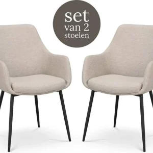 Rowico Home Reily Eetkamerstoel beige zwart onderstel set van 2 Snelle Levering