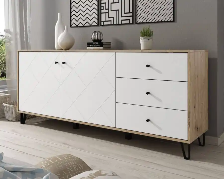 Fabrieksprijs Meubella Dressoir Barlo Wit Eiken 183 cm