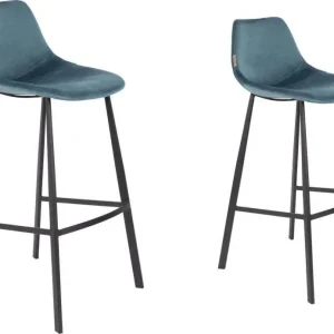 Dutchbone Barkruk ‘Franky‘ Velvet (zithoogte 80cm) kleur Petrol Laatste Kans