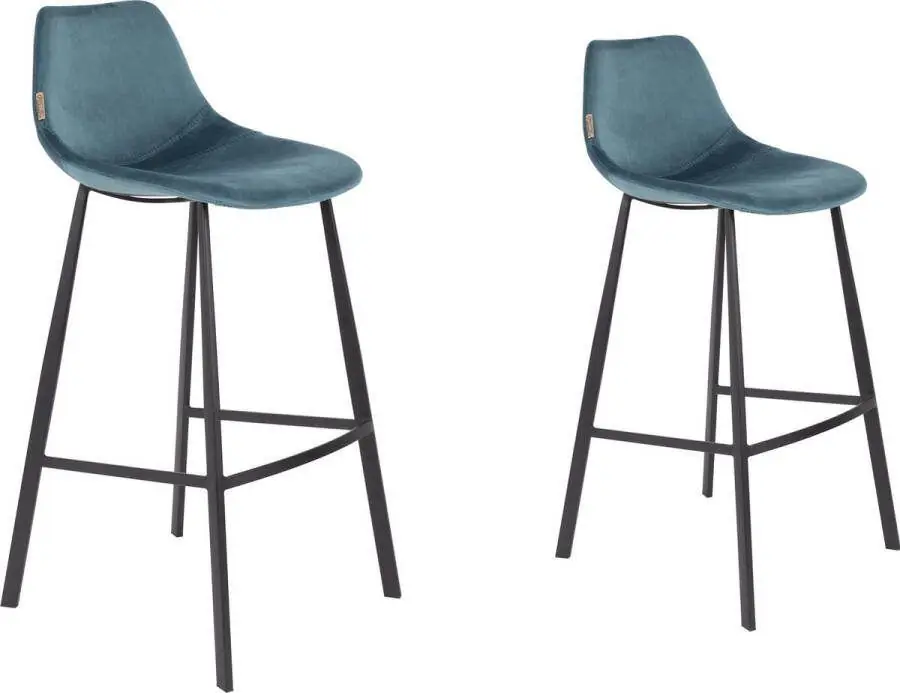 Dutchbone Barkruk ‘Franky‘ Velvet (zithoogte 80cm) kleur Petrol Laatste Kans