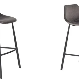 Dutchbone Barkruk ‘Franky‘ Velvet (zithoogte 65cm) kleur Grijs Goedkoop
