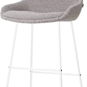 Aanbieding Nolon Nino-Isa Barkruk Bouclé Taupe Wit Onderstel 75 cm Stof Hoge Kruk Barkruk met Rugleuning Design Comfortabel