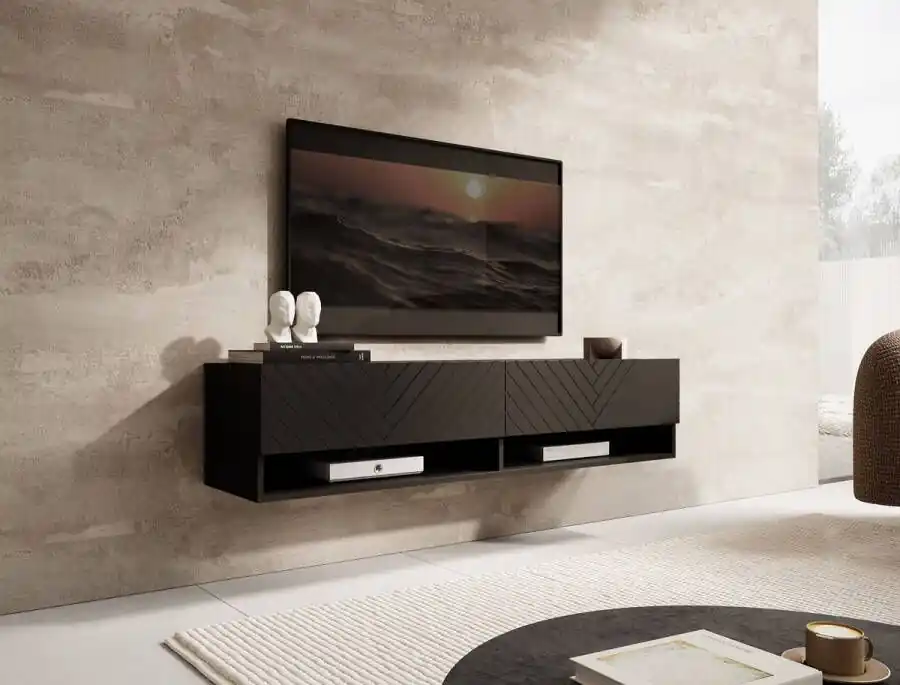 Korting Meubella TV-Meubel Asino Zwart Visgraat 140 cm