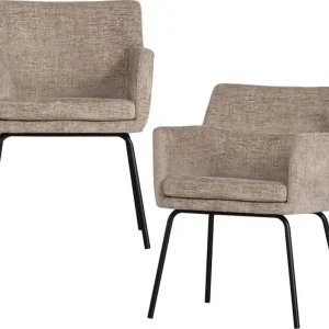Aanbieding BASICLABEL Kam Eetkamerstoel met Armleuning Polyester Zand Set van 2