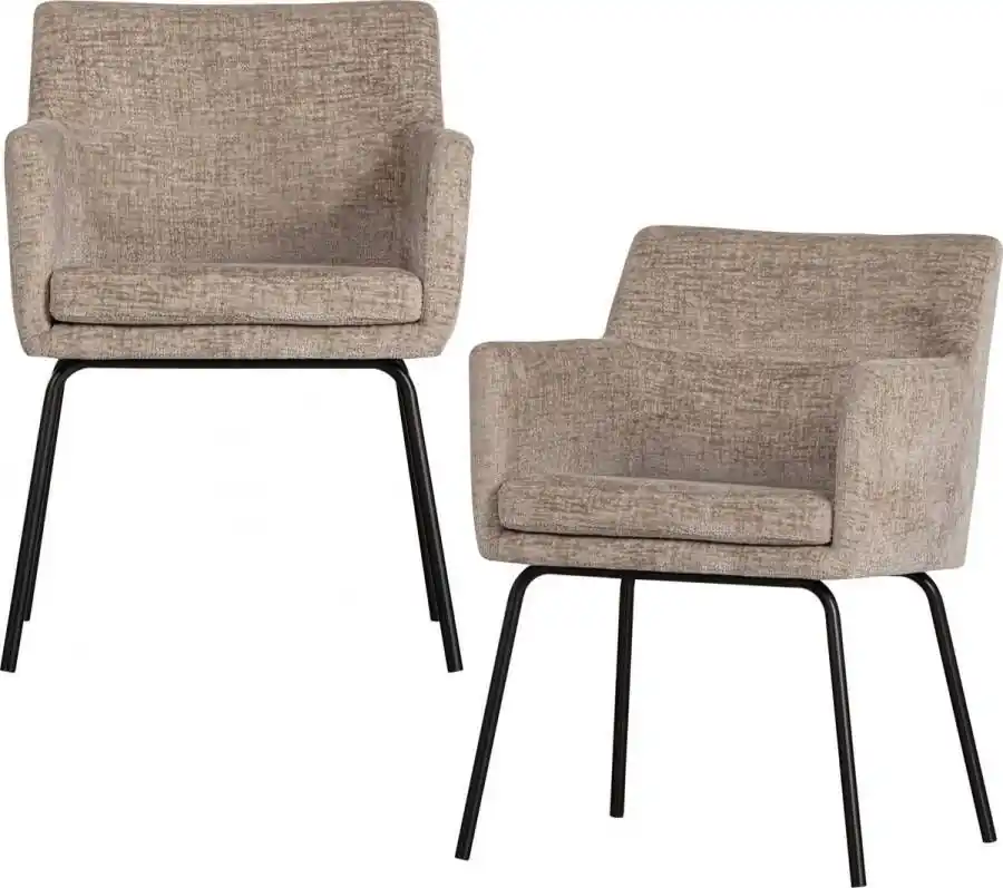 Aanbieding BASICLABEL Kam Eetkamerstoel met Armleuning Polyester Zand Set van 2