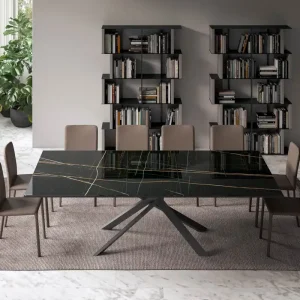 Exclusieve Aanbieding Ozzio Uitschuifbare eettafel 4x4 T240-marmer glas zwart MG02