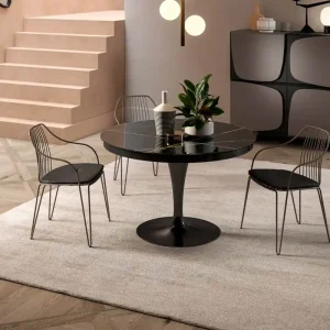 Hoge Kwaliteit Ozzio Ronde tafel Eclipse T310 -Marmer glas Sahara noir zwart MG02