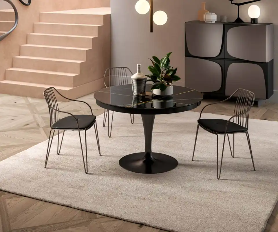 Hoge Kwaliteit Ozzio Ronde tafel Eclipse T310 -Marmer glas Sahara noir zwart MG02