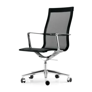 Dagaanbieding ICF Una Stoel Management Bureaustoel Design Bureaustoel 5 Arm met Wielen H58 cm met Armlegger Elastisch Net Zwart 01