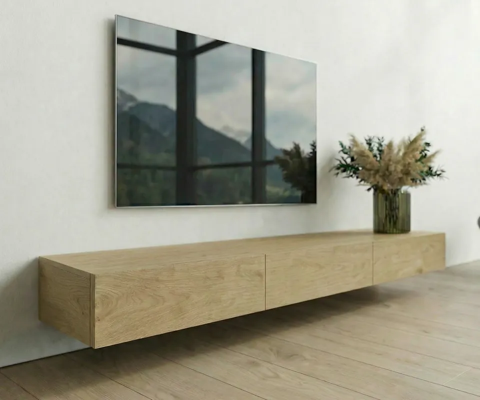 Livitalia Houten lowboard configurator wand 270 cm 24 cm 46 cm licht eiken Lage Kosten