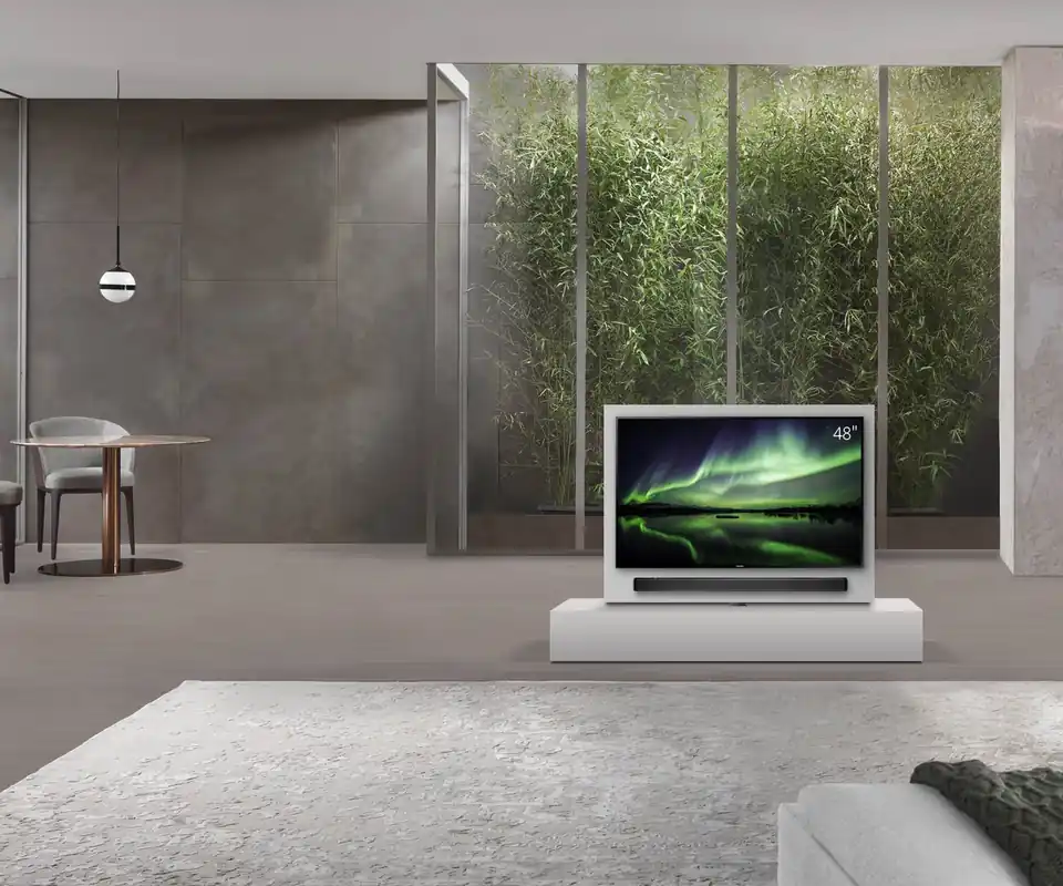 Livitalia Roto lowboard ruimteverdeler met draaibaar TV-paneel-B150-50-H25-T47-ArticoM-zonder-oBox Korting