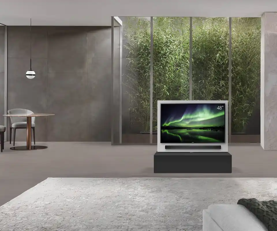 Speciale Aanbieding Livitalia Roto lowboard ruimteverdeler met draaibaar TV-paneel-B120-50-H33-T47-NeroM-zonder-oBox
