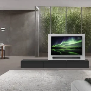 Aanbieding Livitalia Roto lowboard ruimteverdeler met draaibaar TV-paneel-B180-65-H33-T56-NeroM-B90li-oBox