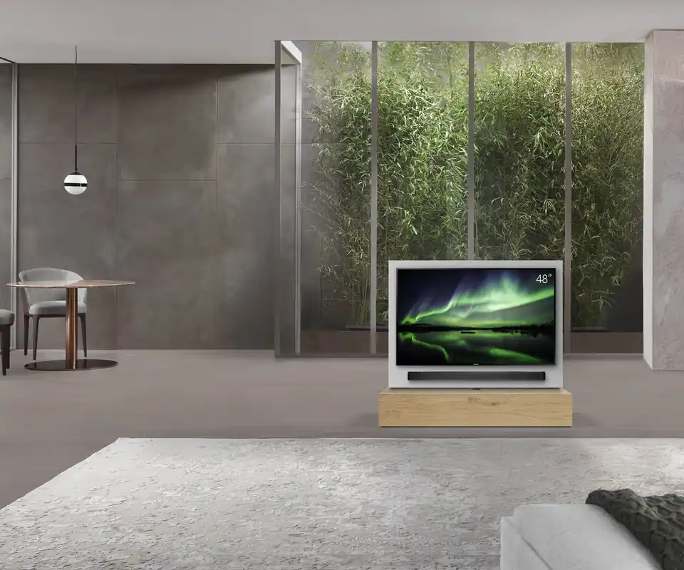 Premium Livitalia Roto lowboard ruimteverdeler met draaibaar TV-paneel-B120-50-H25-T56-EiHe-ohne-oBox
