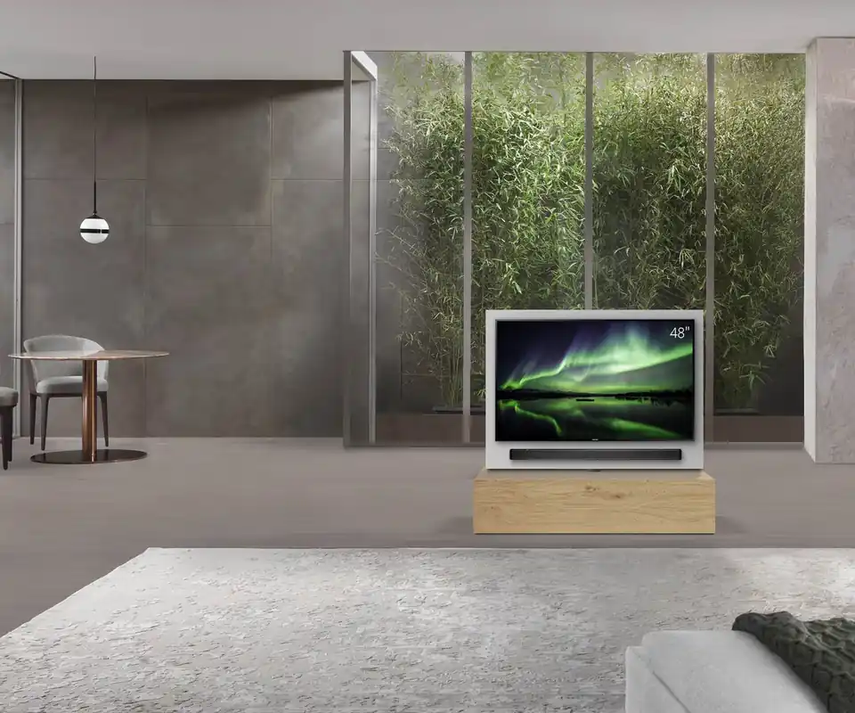 Livitalia Roto lowboard ruimteverdeler met draaibaar TV-paneel-B120-50-H33-T56-EiHe-ohne-oBox Premium