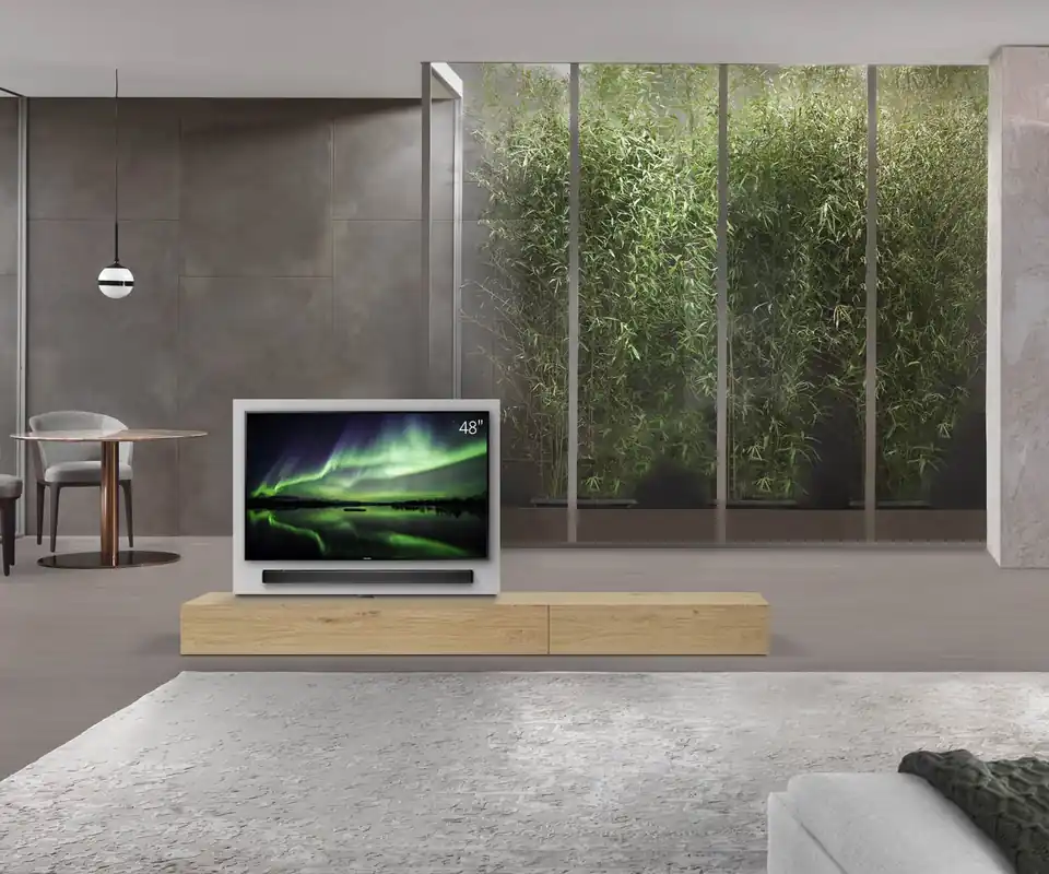 Veilige Betaling Livitalia Roto lowboard ruimteverdeler met draaibaar TV-paneel-B150-50-H25-T47-EiHe-B90re-oBox