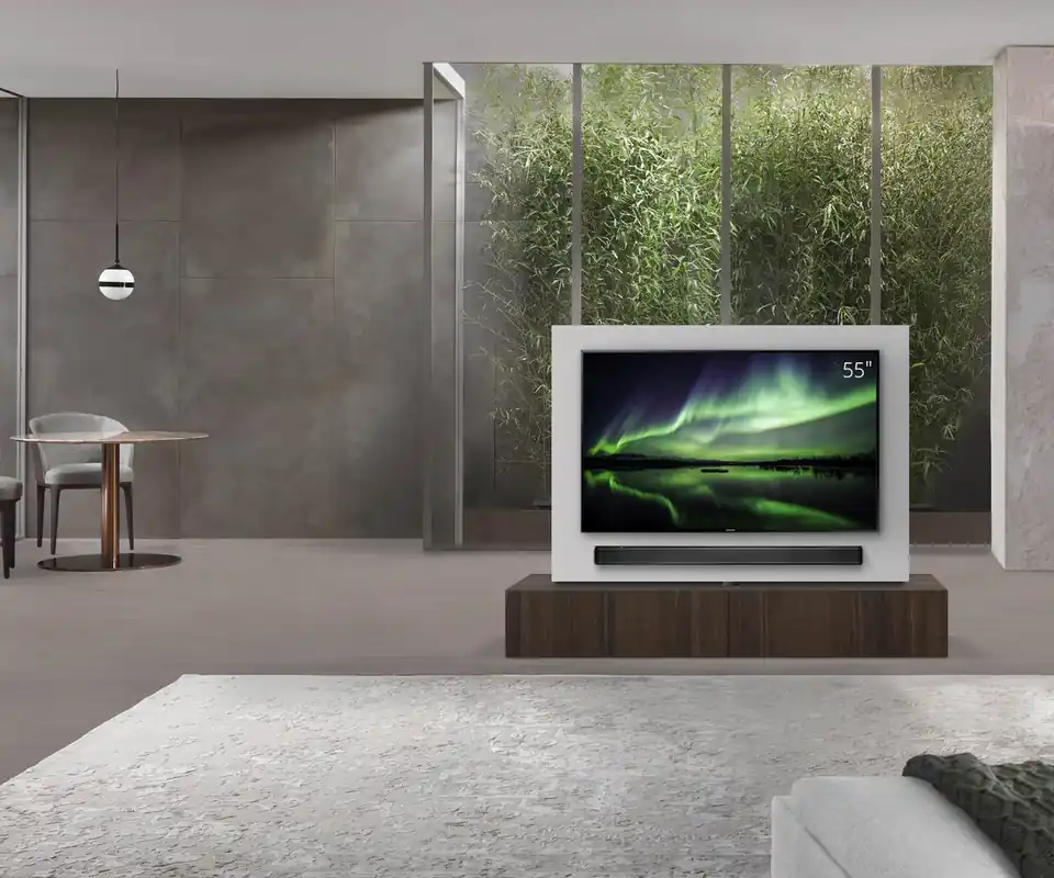 Flitsaanbieding Livitalia Roto lowboard ruimteverdeler met draaibaar TV-paneel-B180-65-H33-T47-EiBr-zonder-oBox