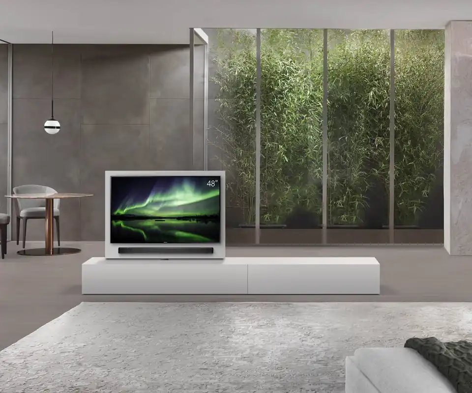 Direct Verzonden Livitalia Roto lowboard ruimteverdeler met draaibaar TV-paneel-B150-50-H33-T47-ArticoM-B120re-oBox