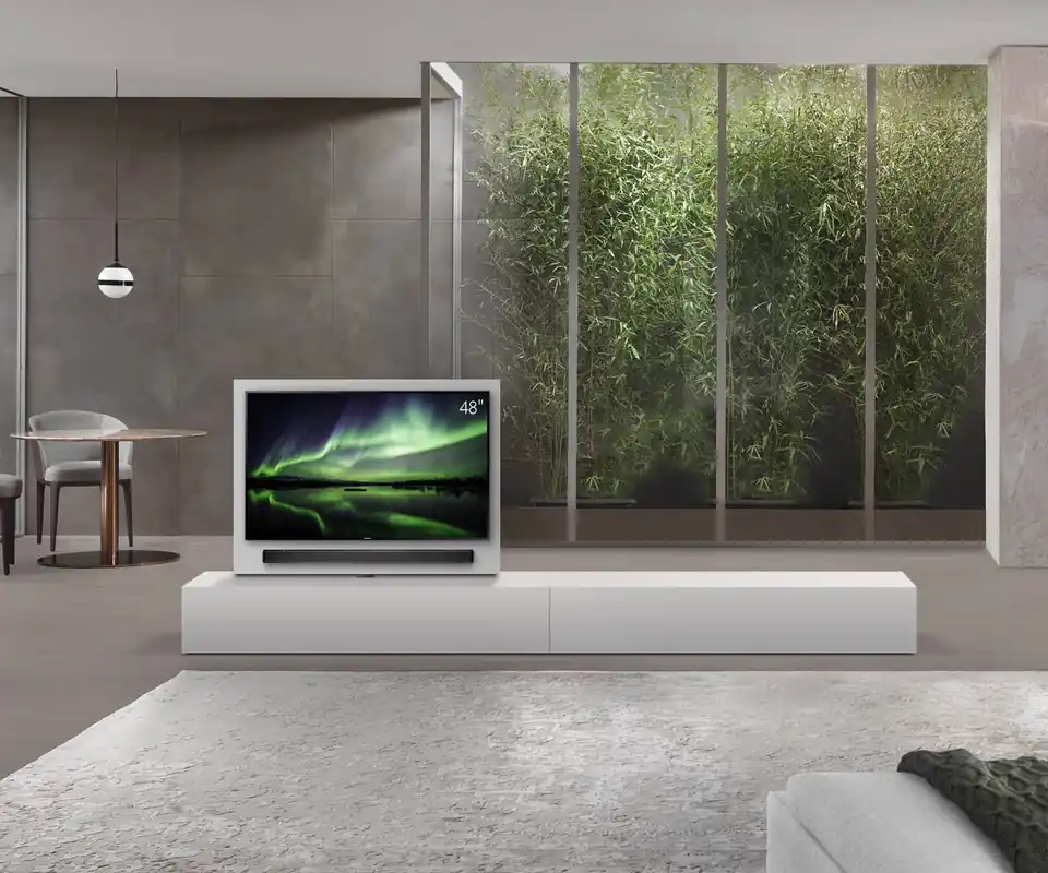 Populair Livitalia Roto lowboard ruimteverdeler met draaibaar TV-paneel-B150-50-H33-T47-ArticoM-B150re-oBox
