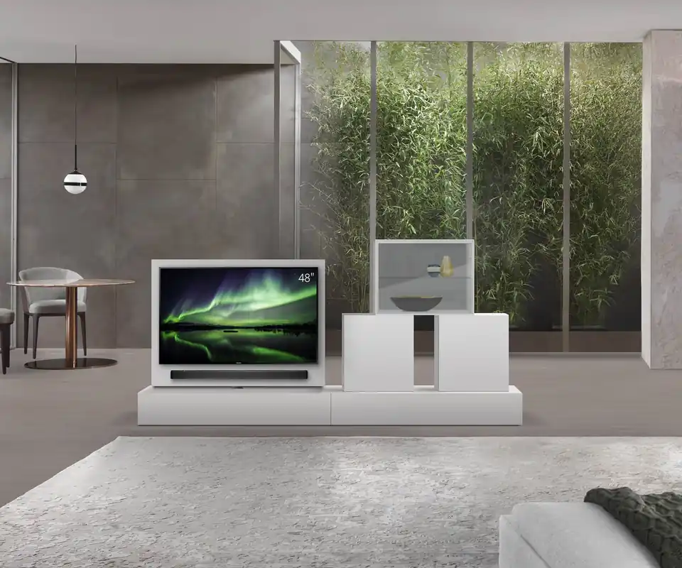 Livitalia Roto lowboard ruimteverdeler met draaibaar TV-paneel-B120-50-H25-T47-ArticoM-B120re-mBox Speciale Aanbieding
