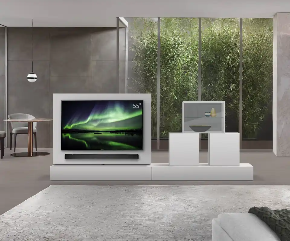 Meest Verkocht Livitalia Roto Lowboard ruimteverdeler met draaibaar TV-paneel-B150-65-H25-T47-ArticoM-B150re-mBox