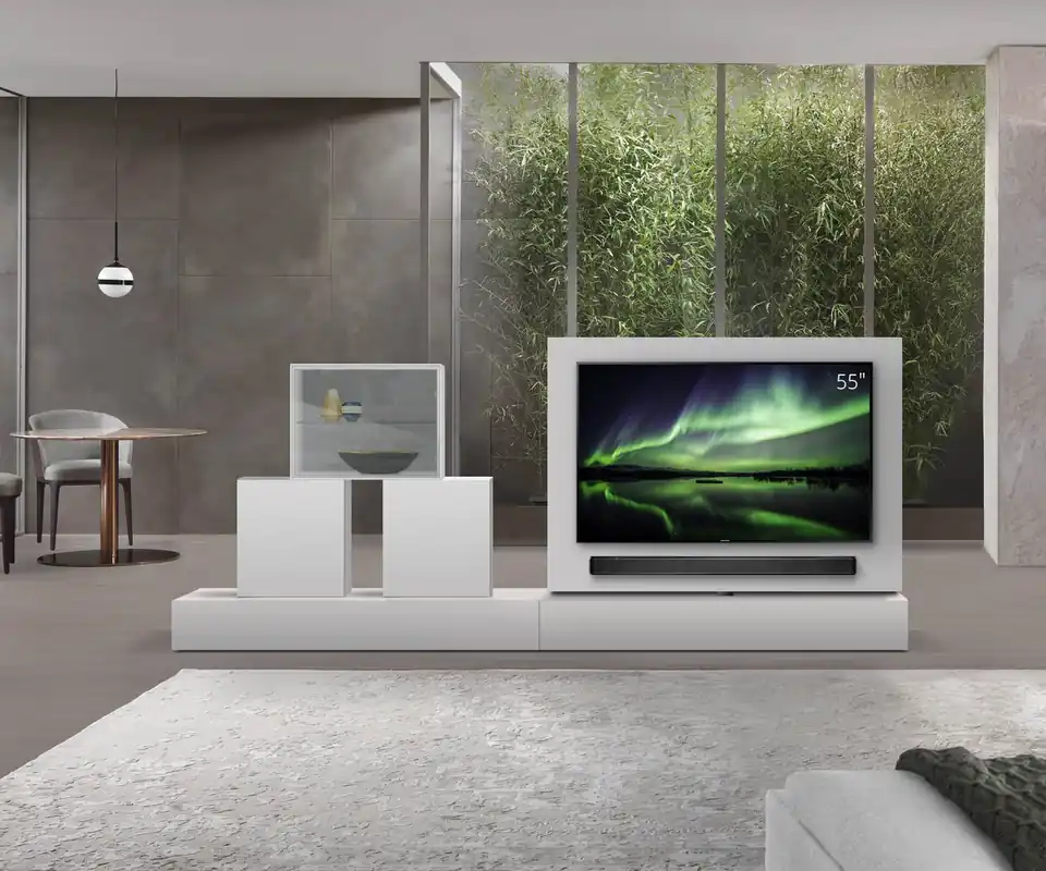 Aanbieding Livitalia Roto lowboard ruimteverdeler met draaibaar TV-paneel-B150-65-H25-T47-ArticoM-B150li-mBox