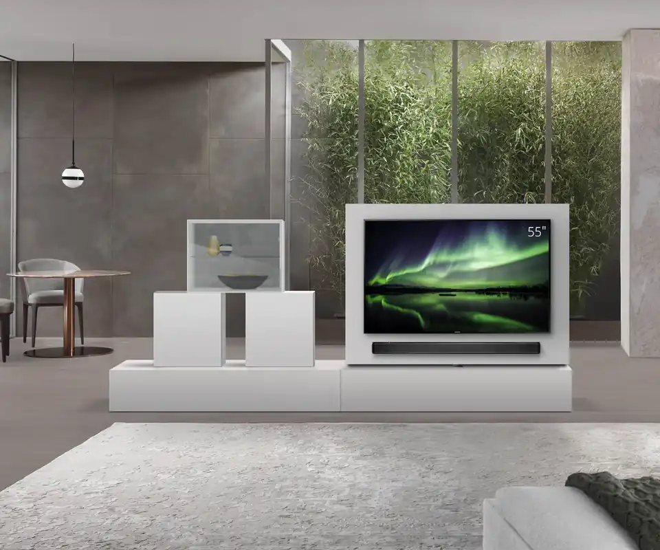 Hoge Kwaliteit Livitalia Roto lowboard ruimteverdeler met draaibaar TV-paneel-B150-65-H33-T47-ArticoM-B150li-mBox