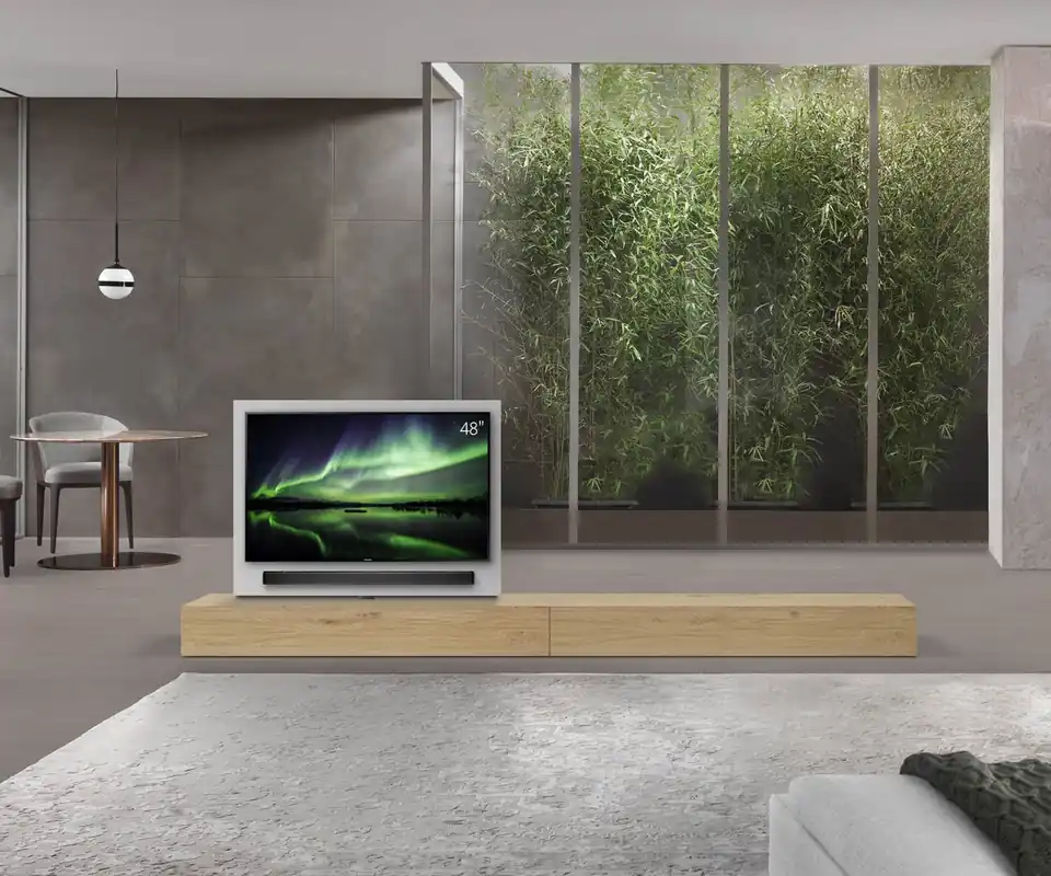 Bestel Nu Livitalia Roto lowboard ruimteverdeler met draaibaar TV-paneel-B150-50-H25-T47-EiHe-B150re-oBox