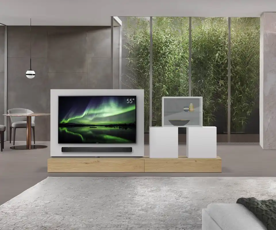Superprijs Livitalia Roto lowboard ruimteverdeler met draaibaar TV-paneel-B150-65-H25-T47-EiHe-B120re-mBox