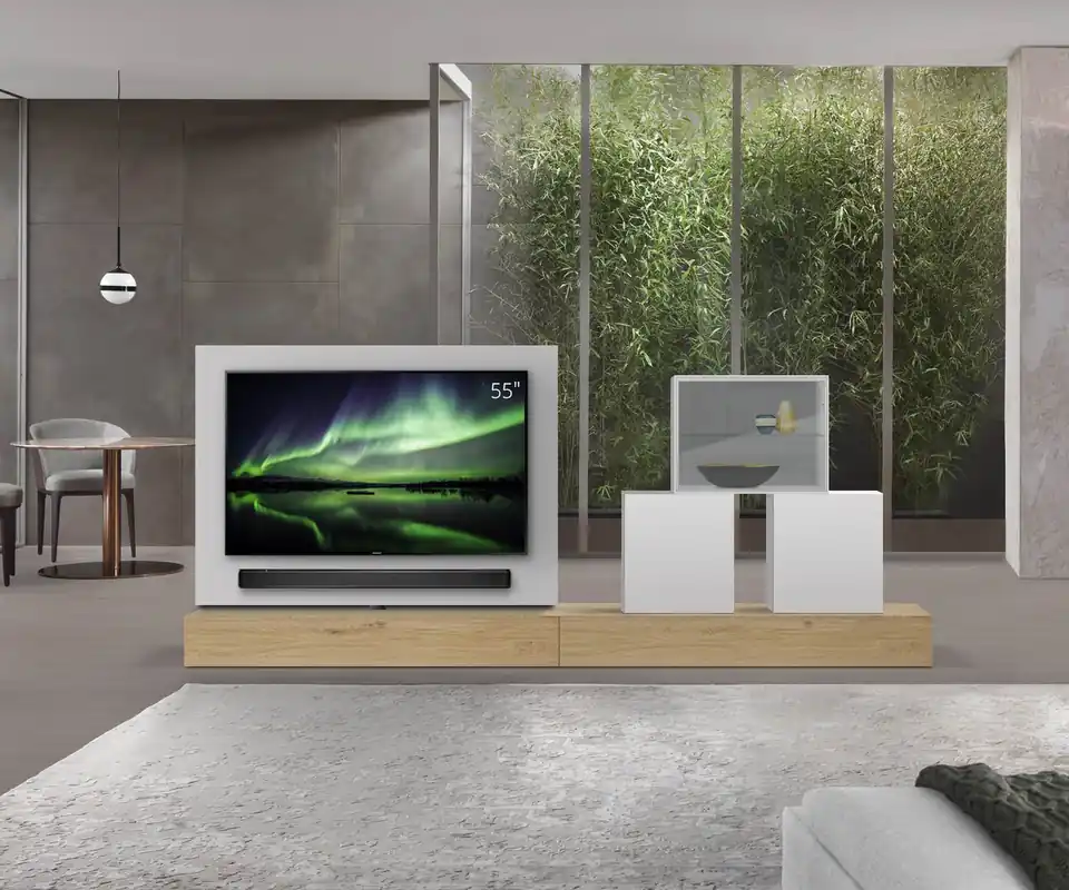 Speciale Aanbieding Livitalia Roto lowboard ruimteverdeler met draaibaar TV-paneel-B150-65-H25-T56-EiHe-B150re-mBox