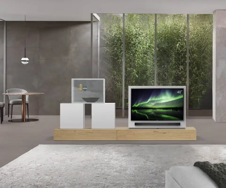 Gratis Retour Livitalia Roto lowboard ruimteverdeler met draaibaar TV-paneel-B150-50-H25-T47-EiHe-B120li-mBox