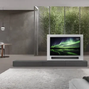 Aanbieding Livitalia Roto lowboard ruimteverdeler met draaibaar TV-paneel-B180-65-H25-T56-EiGr-B120li-oBox