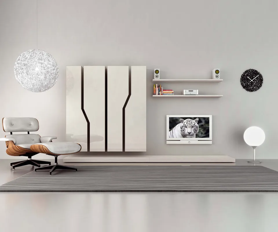 Livitalia EASY sokkel / TV-sokkel breedte B 300 cm Kleurenversie Hoogglans - Grigio Corda / lichtgrijs (vergelijkbaar met RAL7044) Direct Verzonden