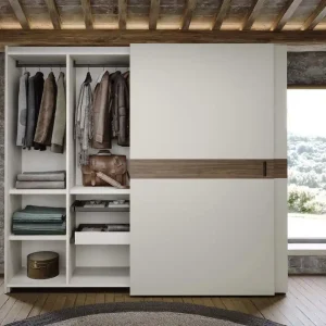 Flitsaanbieding Novamobili Garderobe Klasse schuifdeuren Kleur greeplijst Wit mat gelakt - 300 Bianco (gelijk aan RAL9016) Kleur romp en deuren Wit mat gelakt - 300 Bianco (gelijk aan RAL9016) Garderobehoogte 242 cm Garderobebreedte B 242,5 cm - 2 schuifdeuren