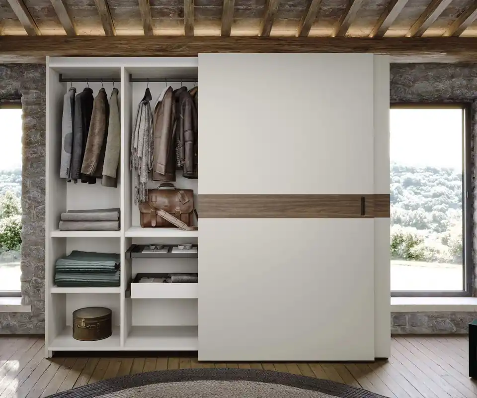 Bestel Nu Novamobili Garderobe Klasse schuifdeuren Kleur greeplijst Wit mat gelakt - 300 Bianco (gelijk aan RAL9016) Kleur romp en deuren Wit mat gelakt - 300 Bianco (gelijk aan RAL9016) Garderobehoogte 258 cm Garderobebreedte B 242,5 cm - 2 schuifdeuren