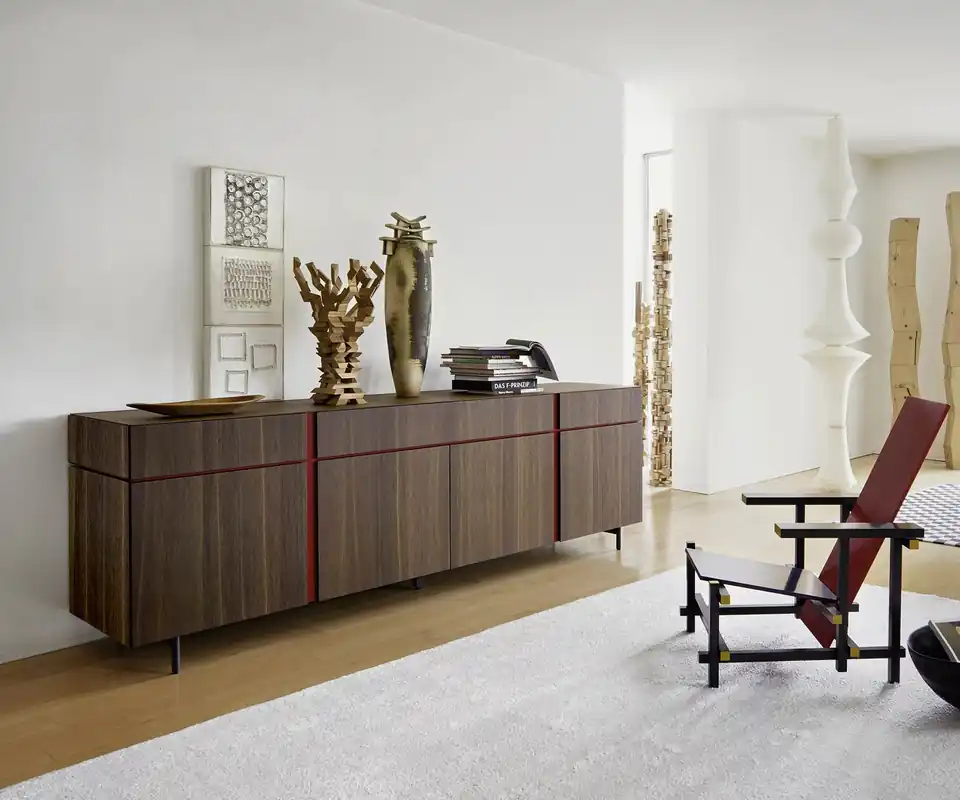Aanbieding Livitalia Abaco dressoir Kleur koof Rood mat (vergelijkbaar met RAL 3003) Kleur romp & front Gefineerd in bruin eiken (zoals afgebeeld)