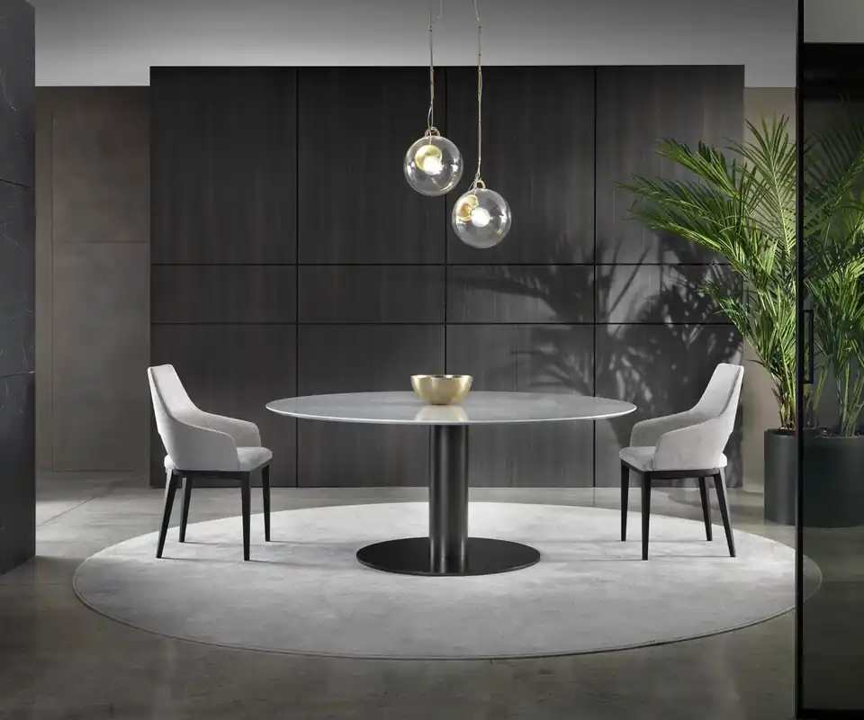 Marelli Break eettafel D 100 / H 74 cm Carrara wit Kleur onderstel Zwart mat RAL9017 zonder impregnatie Nu Kopen