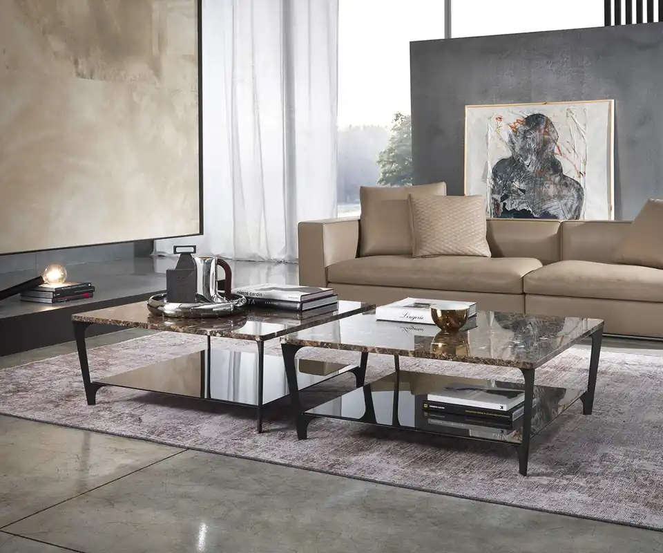 Weekendaanbieding Marelli Salontafel Tab B 90 x 90 cm / H 36 cm Carrara Marmer Wit Kleur Frame Zwart Chroom zonder impregnatie