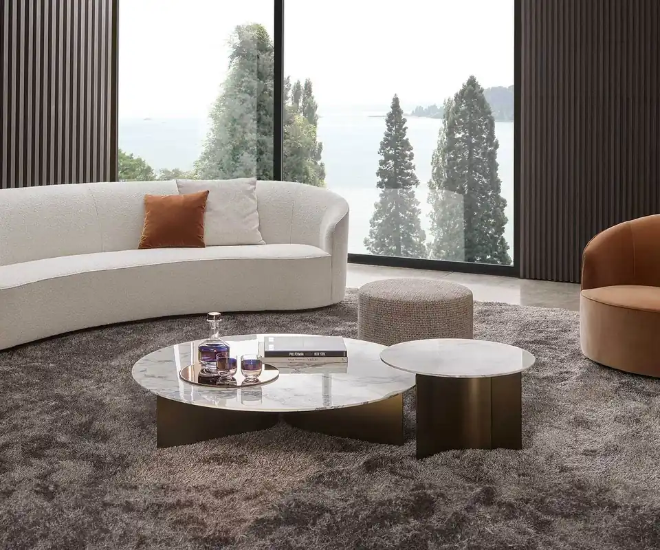 Beperkte Voorraad Marelli Salontafel Wave D 60 cm / H 37 cm Carrara wit Kleur Frame Zwart Mat RAL9017 zonder impregnatie