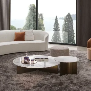 Weekendaanbieding Marelli Salontafel Wave D 120 cm / H 27 cm Carrrara wit Kleur Frame Zwart Metaal zonder impregnatie