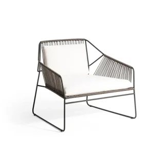 Koop Online Oasiq Sandur roestvrijstalen rope fauteuil Kleurvariant rope wit/frame wit Zit- en rugkussens grijs